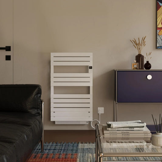 550 x 900mm White Dry Heating Electric Towel Rail Radiator - Turbo Fan Assisted 1500W - Programmable Timer