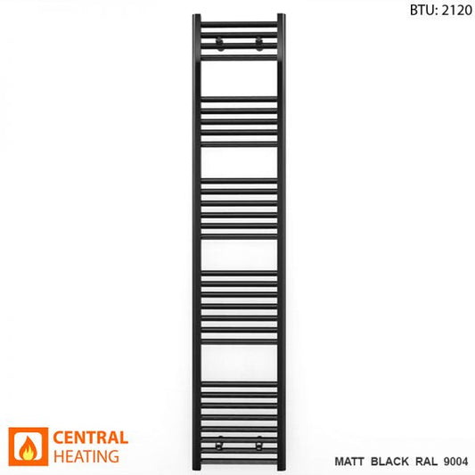 300mm x 1700mm Straight Matt Black Heated Towel Rail Radiator