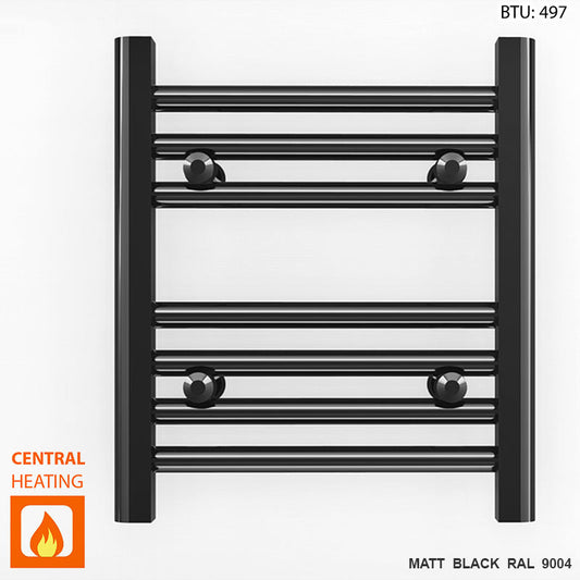 Small 300mm x 400mm Straight Matt Black Heated Towel Rail Radiator