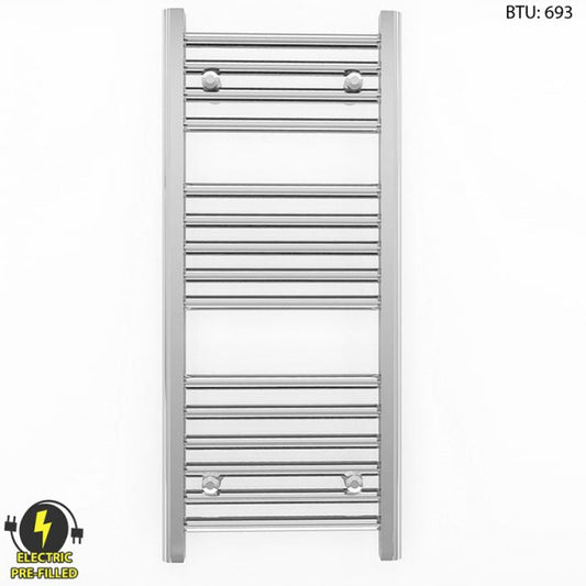 Small 350mm x 800mm Straight Chrome Electric Pre-Filled Heated Towel Rail Radiator