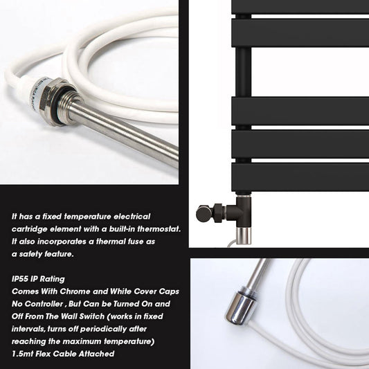 550 x 800mm Flat Panel Black Dual Fuel Panel Towel Rail Radiator