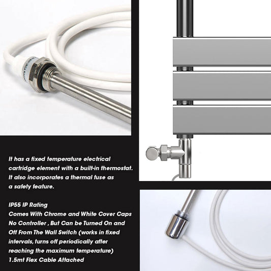 550 x 1200mm Flat Panel Chrome Dual Fuel Panel Towel Rail Radiator