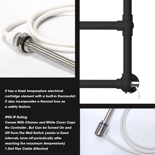 500 x 750mm Matt Black Electric Heated Towel Rail Radiator Modern Ladder Bathroom Heater Pre Filled