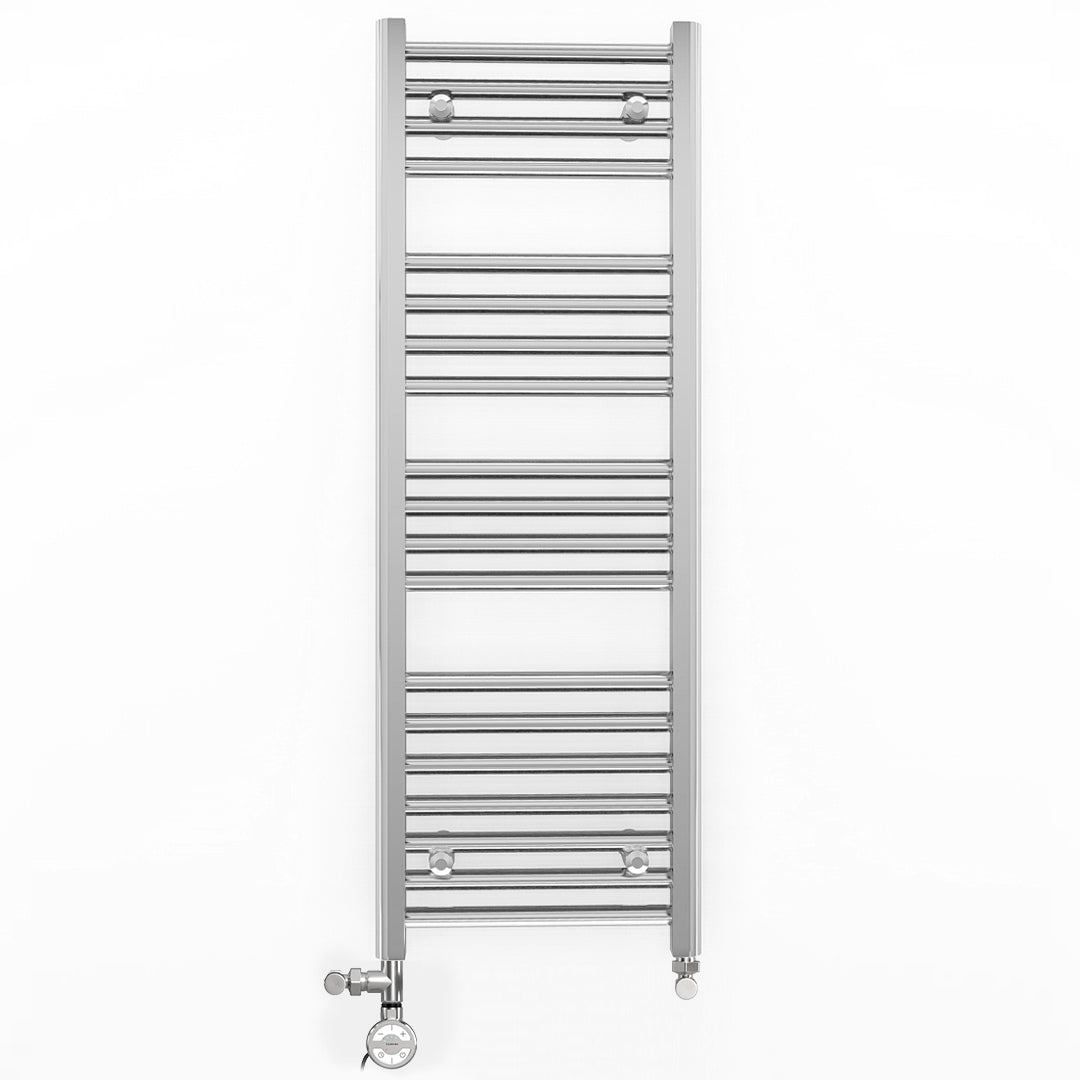 Dual Fuel 300mm x 1000mm Straight Chrome  Heated Towel Rail Radiator- (incl. Valves + Electric Heating Kit)