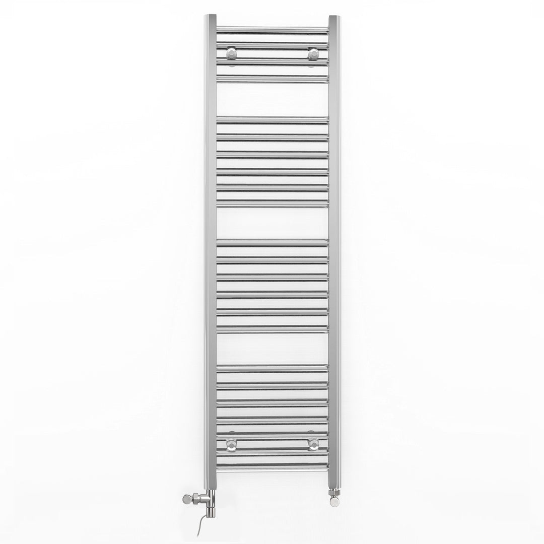 Dual Fuel 350mm x 1200mm Straight Chrome  Heated Towel Rail Radiator- (incl. Valves + Electric Heating Kit)