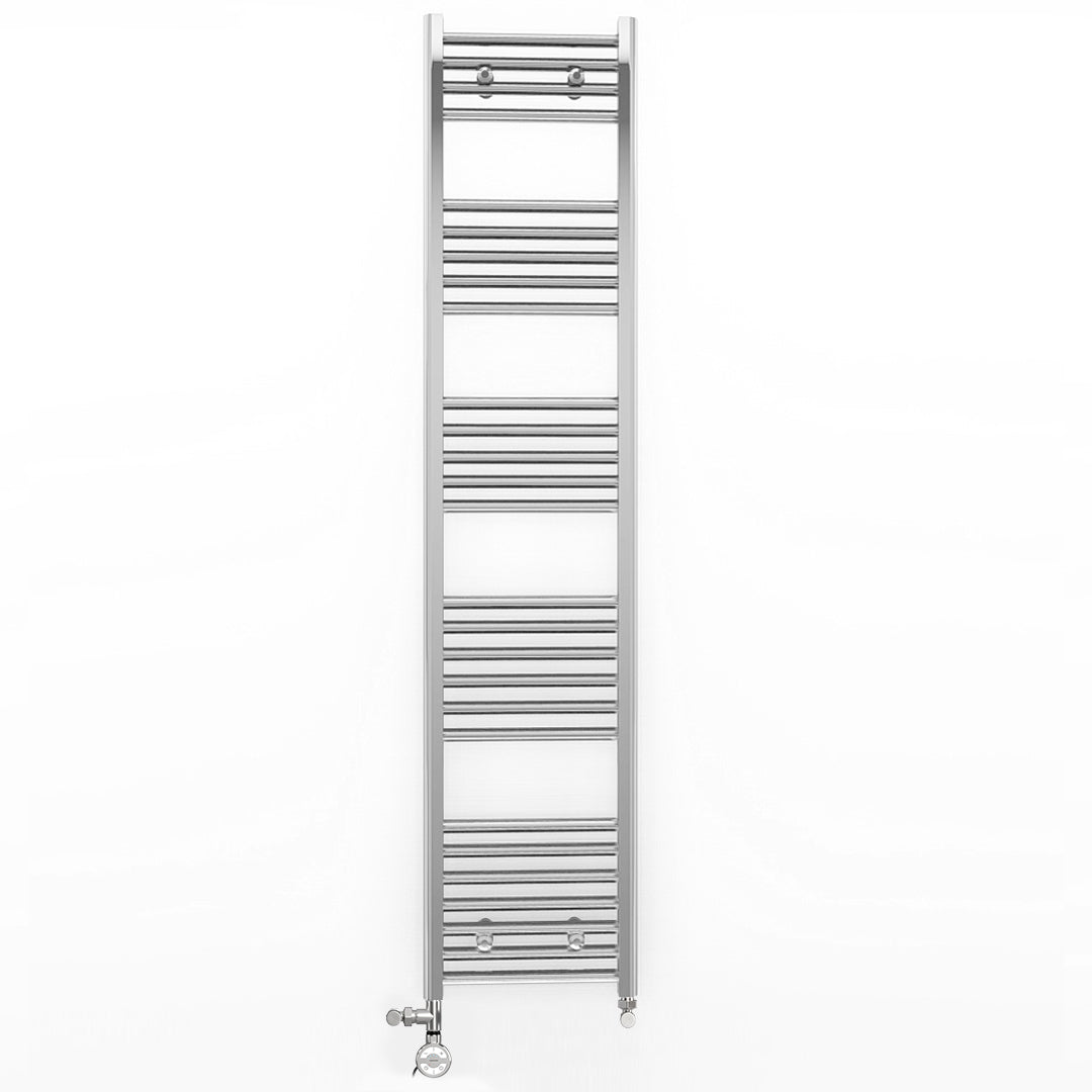 Dual Fuel 300mm x 1600mm Straight Chrome  Heated Towel Rail Radiator- (incl. Valves + Electric Heating Kit)