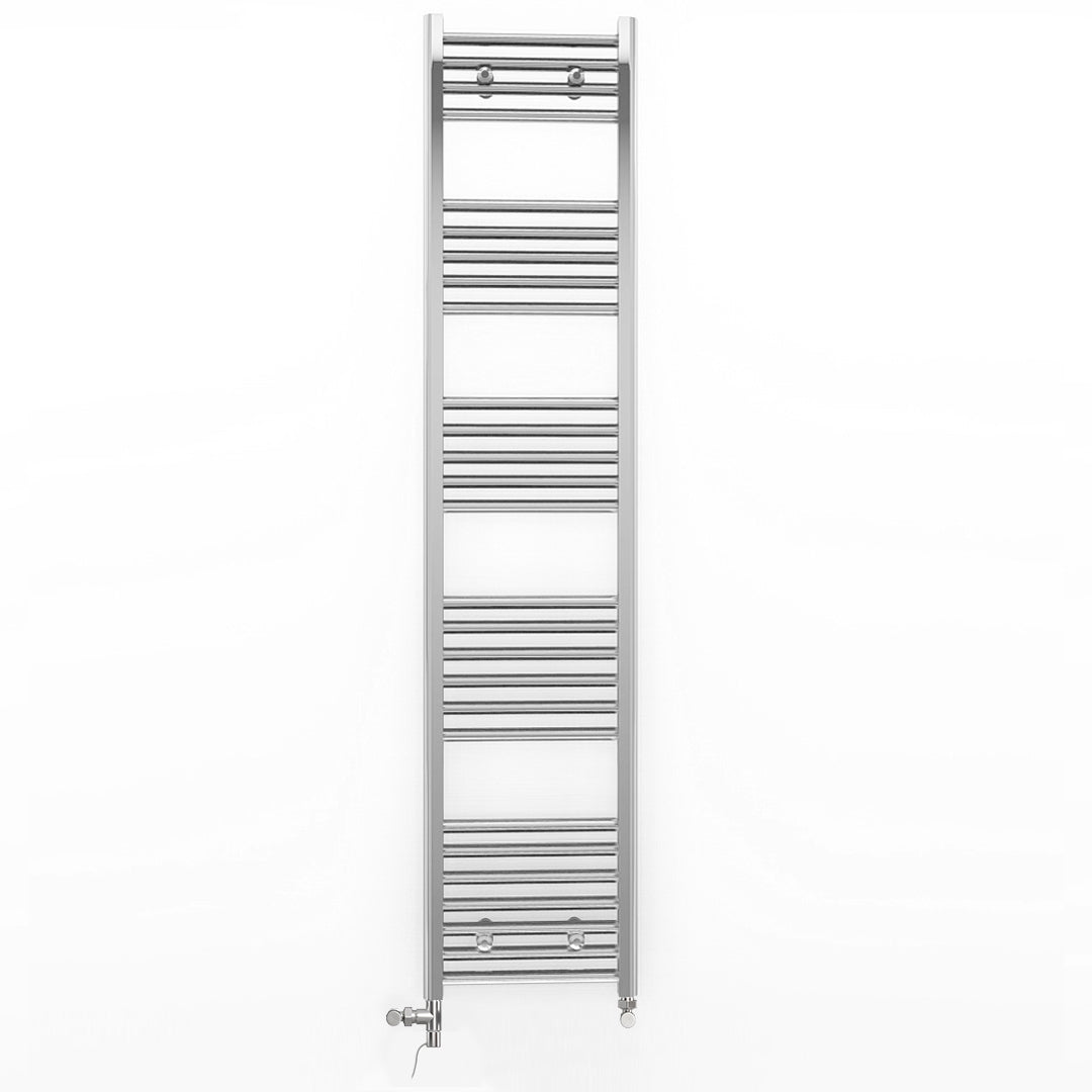 Dual Fuel 350mm x 1600mm Straight Chrome  Heated Towel Rail Radiator- (incl. Valves + Electric Heating Kit)