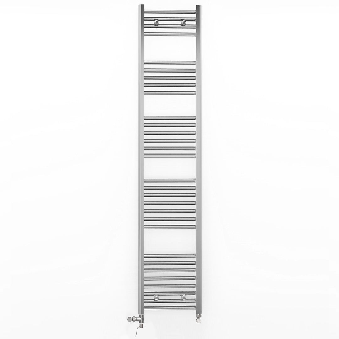 Dual Fuel 300mm x 1700mm Straight Chrome  Heated Towel Rail Radiator- (incl. Valves + Electric Heating Kit)