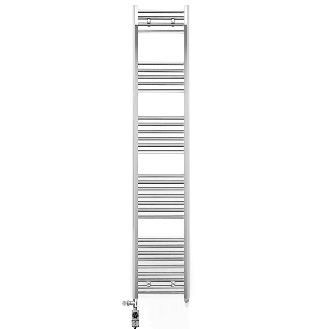 Dual Fuel 350mm x 1800mm Straight Chrome  Heated Towel Rail Radiator- (incl. Valves + Electric Heating Kit)