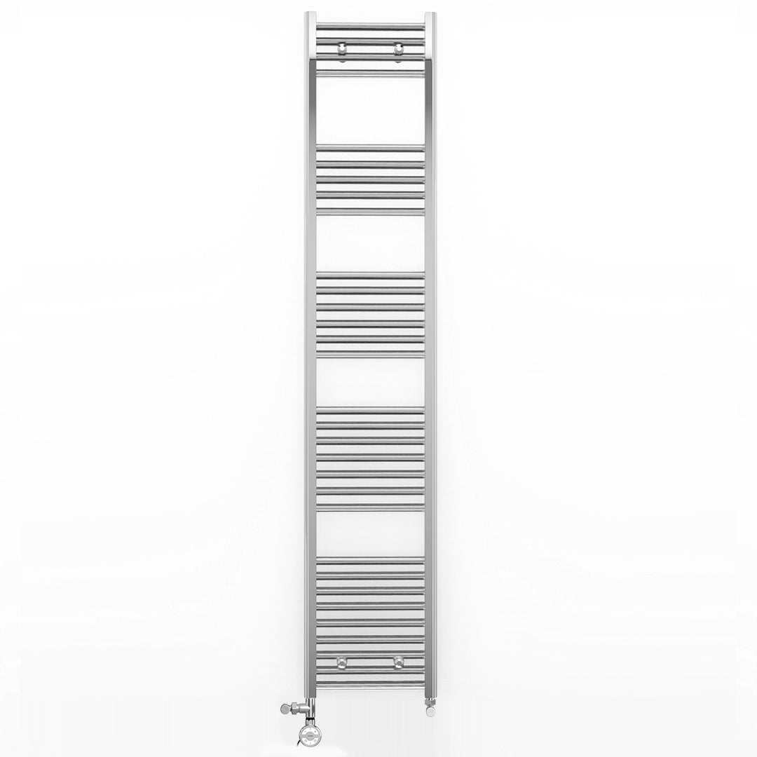 Dual Fuel 300mm x 1800mm Straight Chrome  Heated Towel Rail Radiator- (incl. Valves + Electric Heating Kit)