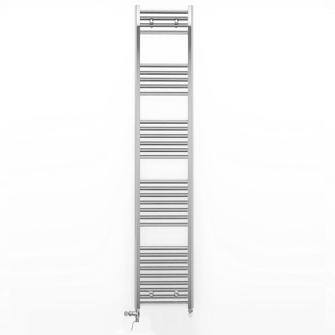 Dual Fuel 300mm x 1800mm Straight Chrome  Heated Towel Rail Radiator- (incl. Valves + Electric Heating Kit)
