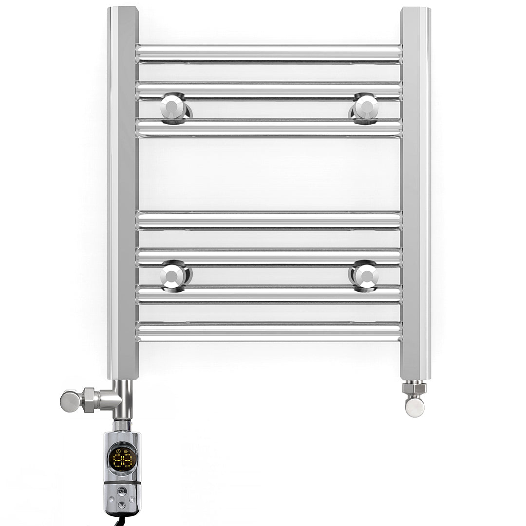 Small Dual Fuel 400mm x 400mm Straight Chrome  Heated Towel Rail Radiator- (incl. Valves + Electric Heating Kit)
