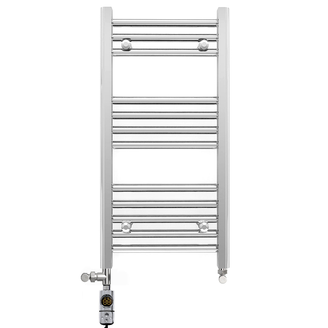 Small Dual Fuel 300mm x 700mm Straight Chrome  Heated Towel Rail Radiator- (incl. Valves + Electric Heating Kit)