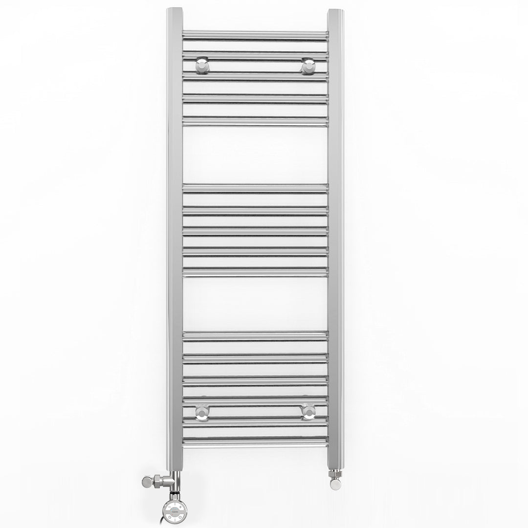 Small Dual Fuel 300mm x 900mm Straight Chrome  Heated Towel Rail Radiator- (incl. Valves + Electric Heating Kit)
