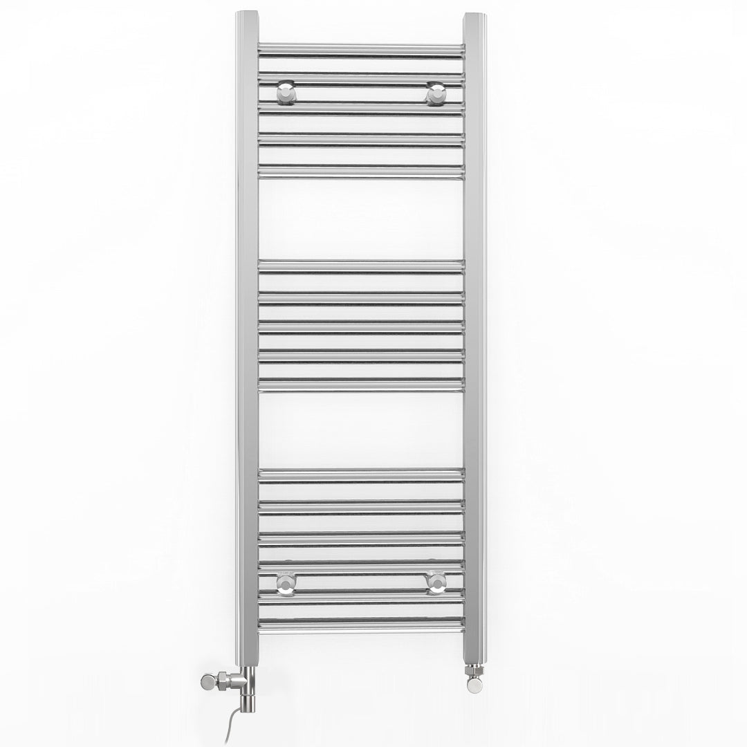 Small Dual Fuel 300mm x 900mm Straight Chrome  Heated Towel Rail Radiator- (incl. Valves + Electric Heating Kit)