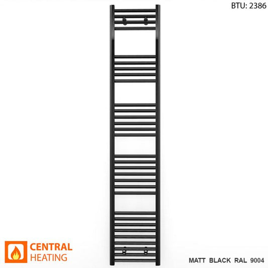 350mm x 1800mm Straight Matt Black Heated Towel Rail Radiator