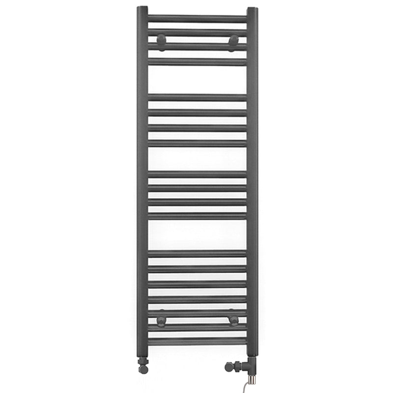 Dual Fuel 450mm x 1000mm Straight Anthracite Grey Heated Towel Rail - (incl. Valves + Electric Heating Kit)