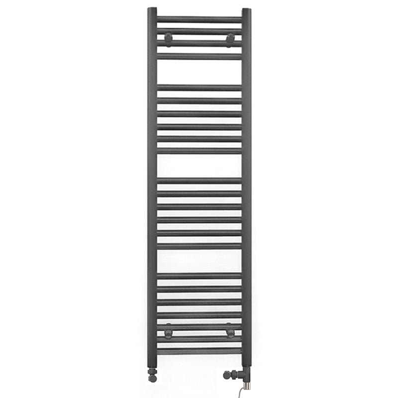 Dual Fuel 400mm x 1200mm Straight Anthracite Grey Heated Towel Rail - (incl. Valves + Electric Heating Kit)