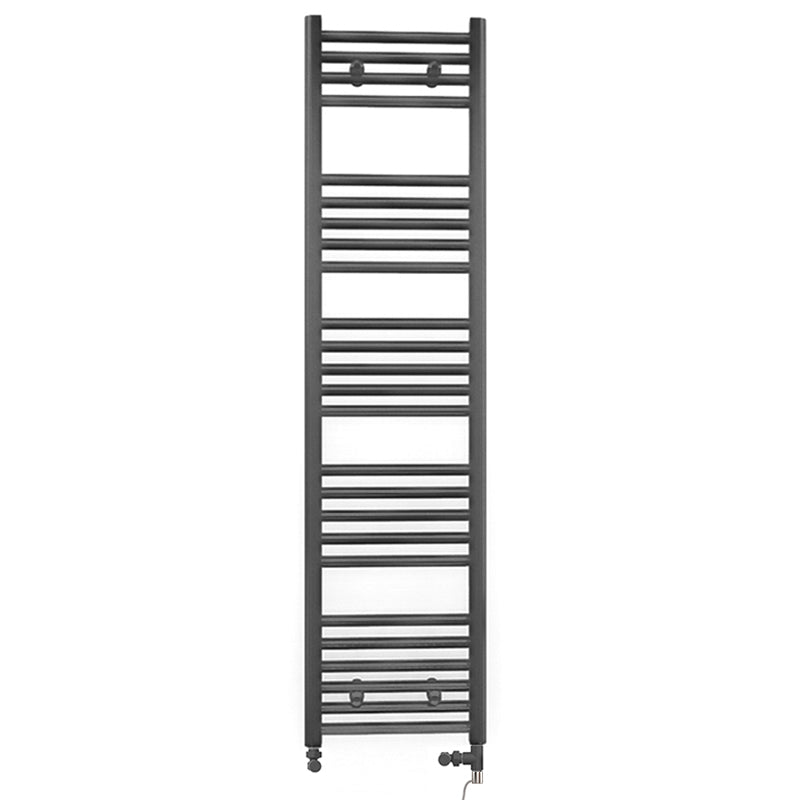 Dual Fuel 300mm x 1400mm Straight Anthracite Grey Heated Towel Rail - (incl. Valves + Electric Heating Kit)