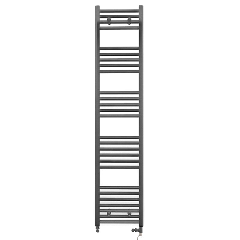 Dual Fuel 300mm x 1600mm Straight Anthracite Grey Heated Towel Rail - (incl. Valves + Electric Heating Kit)