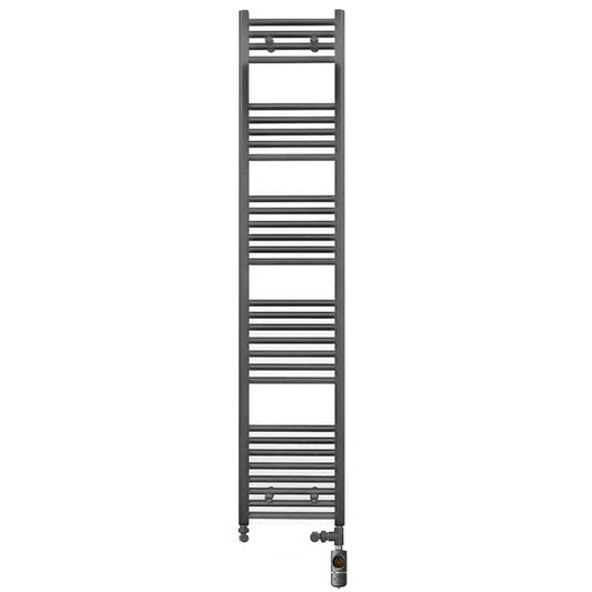 Dual Fuel 400mm x 1700mm Straight Anthracite Grey Heated Towel Rail - (incl. Valves + Electric Heating Kit)
