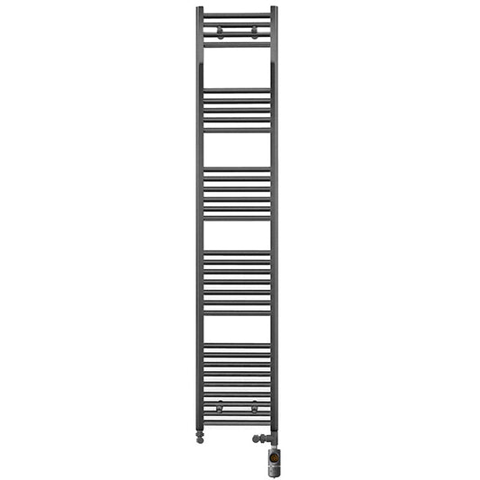 Dual Fuel 300mm x 1800mm Straight Anthracite Grey Heated Towel Rail - (incl. Valves + Electric Heating Kit)