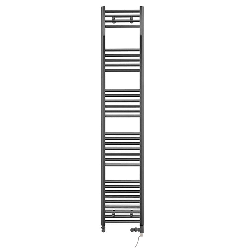 Dual Fuel 300mm x 1800mm Straight Anthracite Grey Heated Towel Rail - (incl. Valves + Electric Heating Kit)