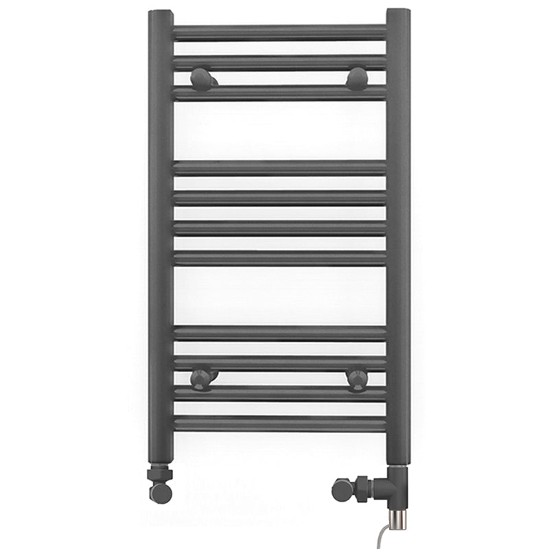 Small Dual Fuel 450mm x 600mm Straight Anthracite Grey Heated Towel Rail - (incl. Valves + Electric Heating Kit)
