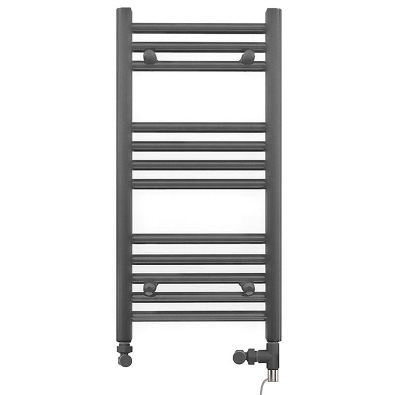 Small Dual Fuel 300mm x 700mm Straight Anthracite Grey Heated Towel Rail - (incl. Valves + Electric Heating Kit)