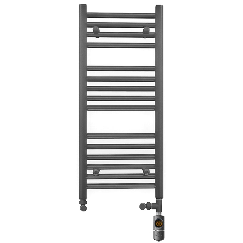 Small Dual Fuel 450mm x 800mm Straight Anthracite Grey Heated Towel Rail - (incl. Valves + Electric Heating Kit)