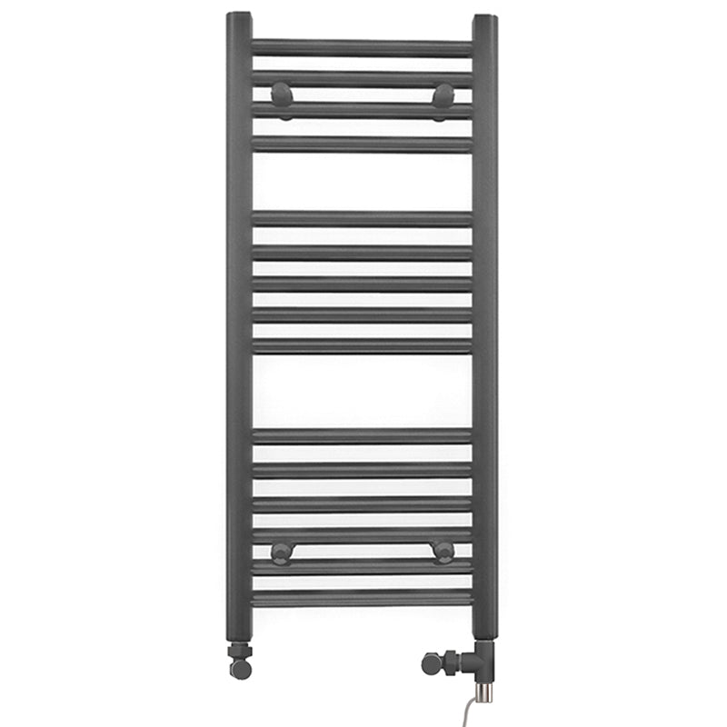 Small Dual Fuel 300mm x 800mm Straight Anthracite Grey Heated Towel Rail - (incl. Valves + Electric Heating Kit)