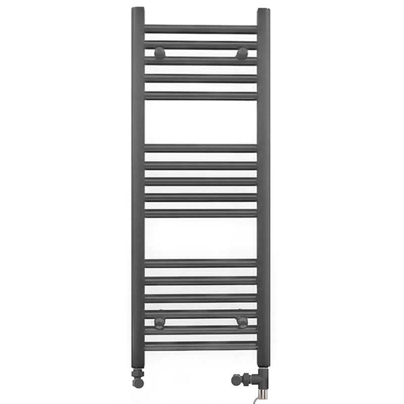 Small Dual Fuel 300mm x 900mm Straight Anthracite Grey Heated Towel Rail - (incl. Valves + Electric Heating Kit)