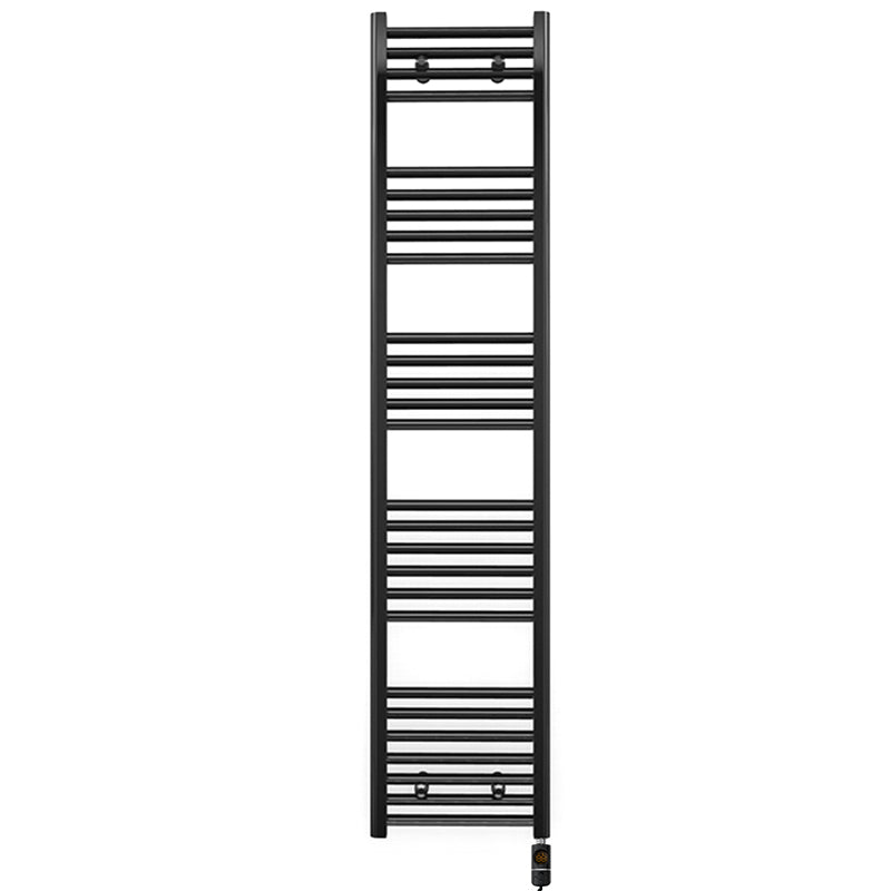 300mm x 1600mm Straight Matt Black Electric Pre-Filled Heated Towel Rail Radiator