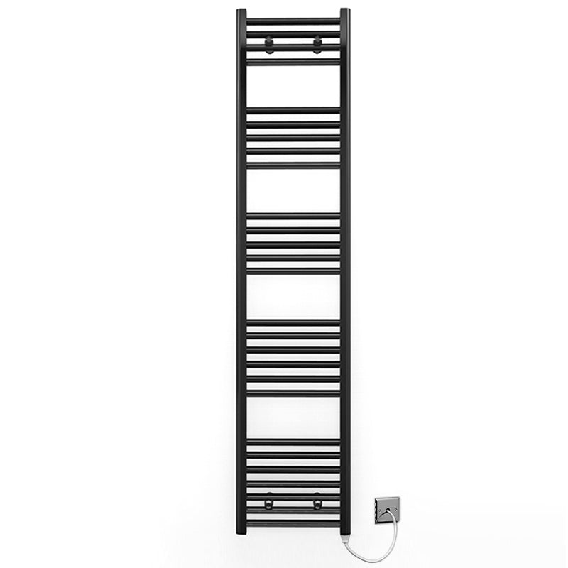 300mm x 1600mm Straight Matt Black Electric Pre-Filled Heated Towel Rail Radiator