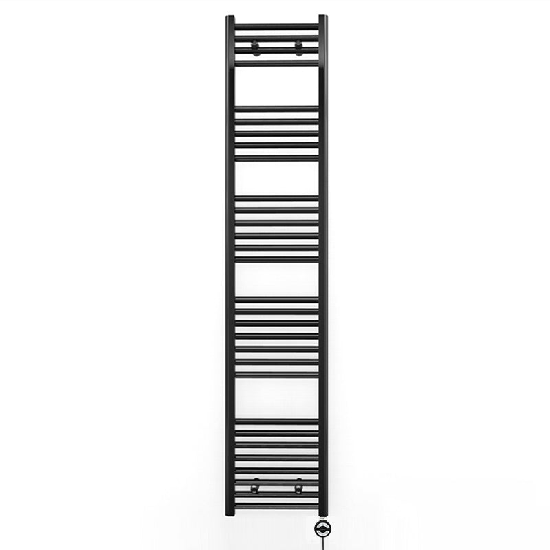 350mm x 1700mm Straight Matt Black Electric Pre-Filled Heated Towel Rail Radiator