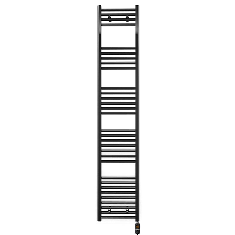 300mm x 1800mm Straight Matt Black Electric Pre-Filled Heated Towel Rail Radiator