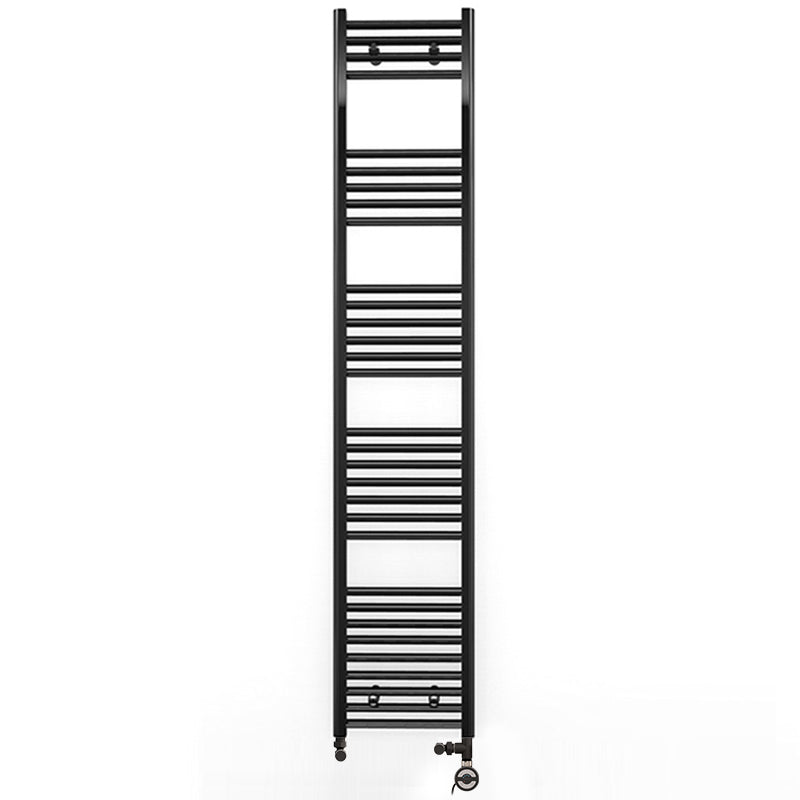 Dual Fuel 450mm x 1800mm Straight Matt Matt Black Heated Towel Rail - (incl. Valves + Electric Heating Kit)