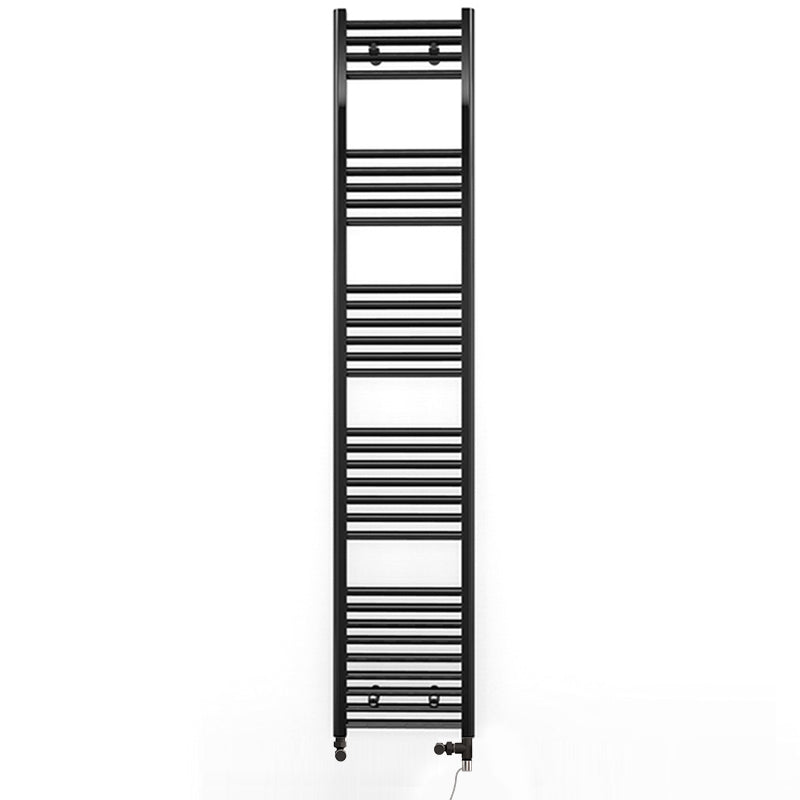 Dual Fuel 350mm x 1800mm Straight Matt Matt Black Heated Towel Rail - (incl. Valves + Electric Heating Kit)
