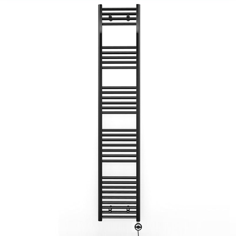 300mm x 1800mm Straight Matt Black Electric Pre-Filled Heated Towel Rail Radiator