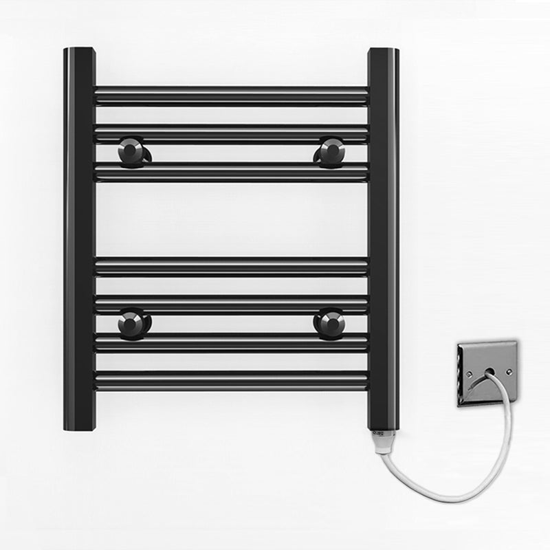 Small 350mm x 400mm Straight Matt Black Electric Pre-Filled Heated Towel Rail Radiator