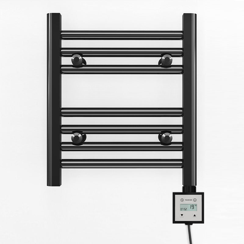 Small 350mm x 400mm Straight Matt Black Electric Pre-Filled Heated Towel Rail Radiator