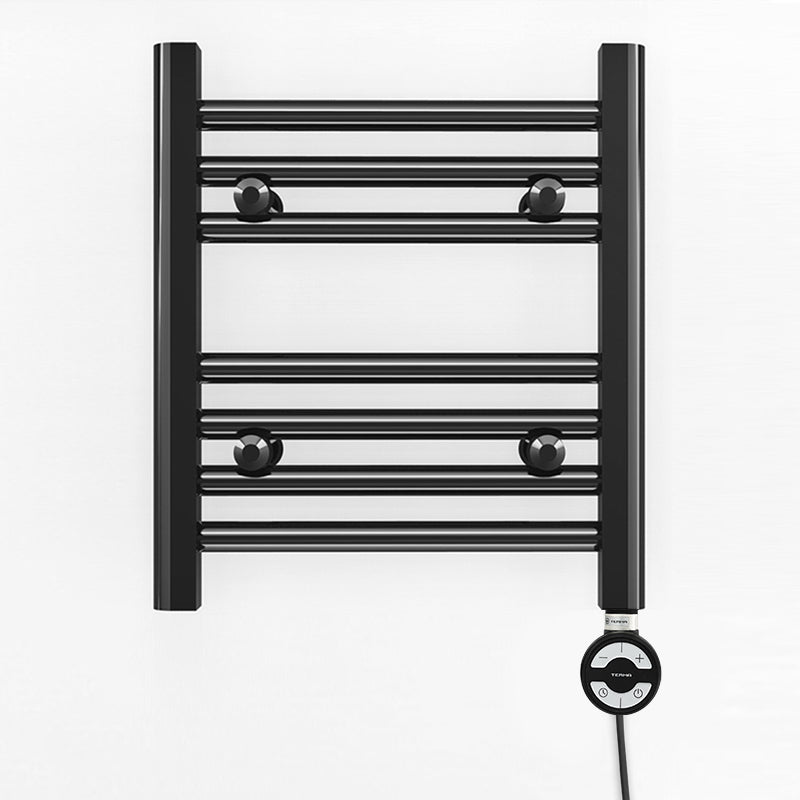 Small 350mm x 400mm Straight Matt Black Electric Pre-Filled Heated Towel Rail Radiator