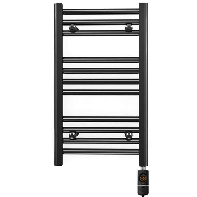 Small 300mm x 600mm Straight Matt Black Electric Pre-Filled Heated Towel Rail Radiator