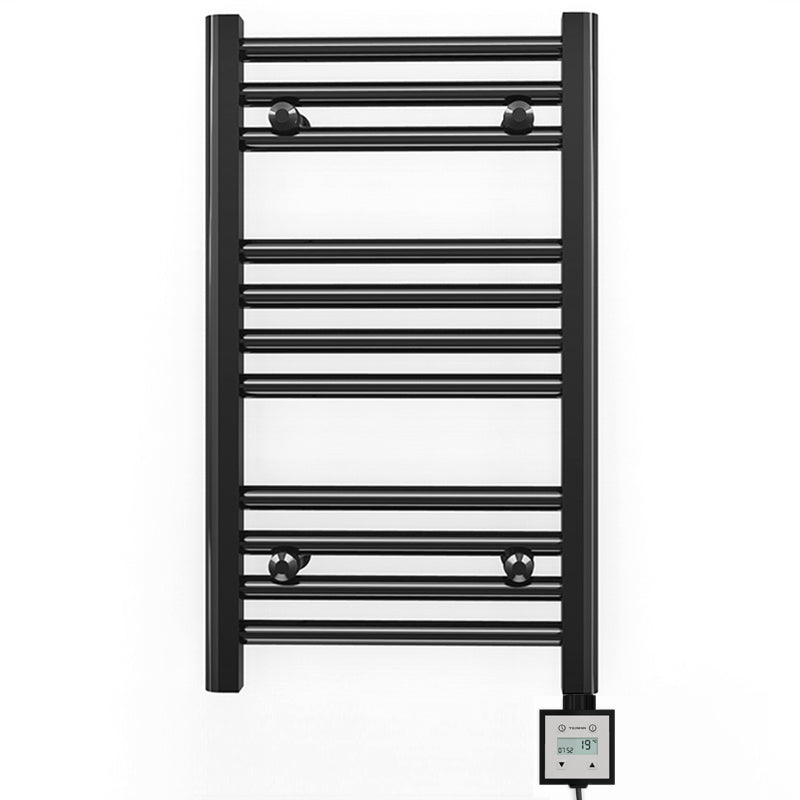 Small 300mm x 600mm Straight Matt Black Electric Pre-Filled Heated Towel Rail Radiator