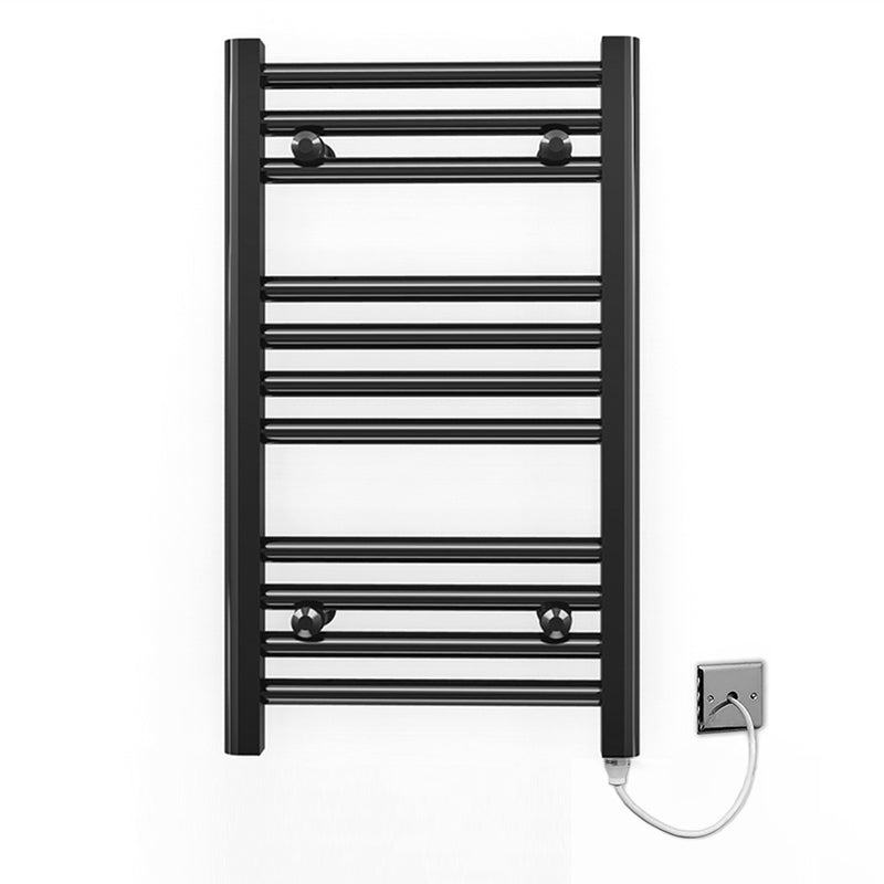 Small 300mm x 600mm Straight Matt Black Electric Pre-Filled Heated Towel Rail Radiator