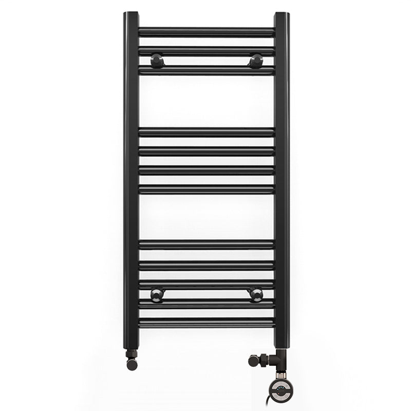 Small Dual Fuel 400mm x 700mm Straight Matt Matt Black Heated Towel Rail - (incl. Valves + Electric Heating Kit)