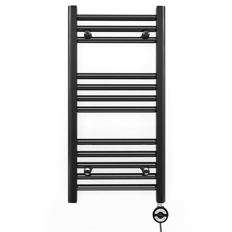 Small 300mm x 700mm Straight Matt Black Electric Pre-Filled Heated Towel Rail Radiator