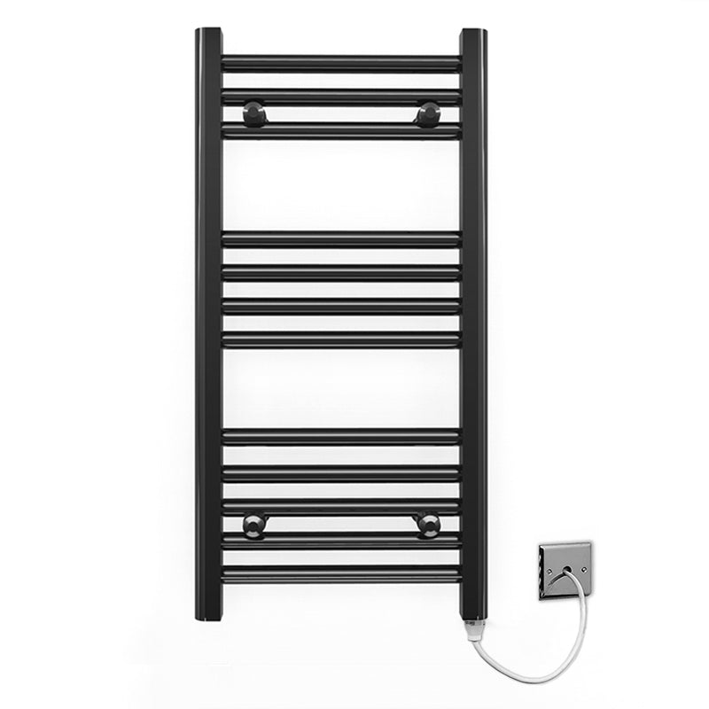 Small 300mm x 700mm Straight Matt Black Electric Pre-Filled Heated Towel Rail Radiator