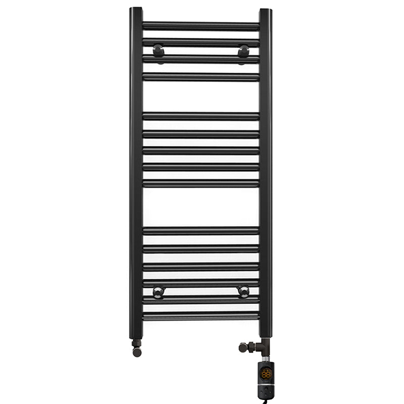 Small Dual Fuel 450mm x 800mm Straight Matt Matt Black Heated Towel Rail - (incl. Valves + Electric Heating Kit)