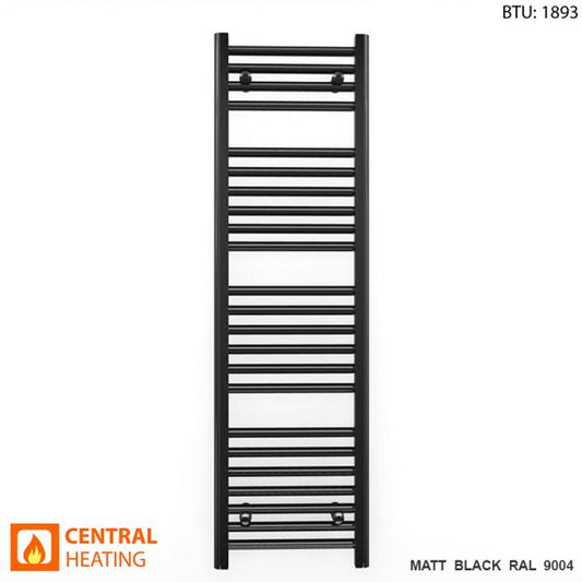 450mm x 1200mm Straight Matt Black Heated Towel Rail Radiator